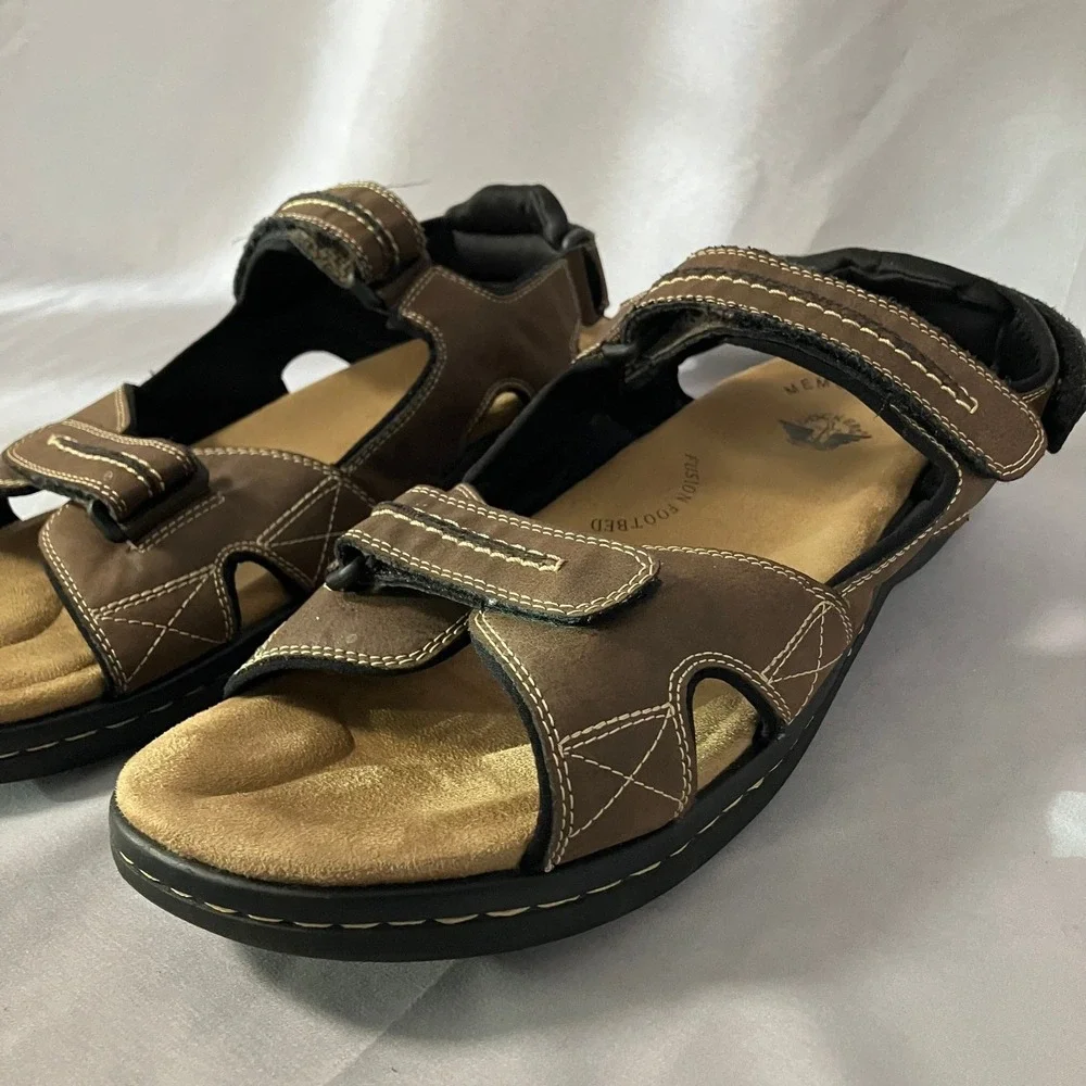 Dockers‎ Mens 13W Brown Leather Fusion Footbed Memory Foam Strap Sandals